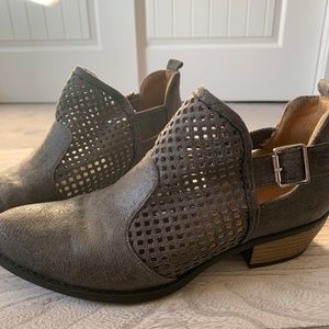 Qupid Ankle Booties, Dark Grey with Cutouts